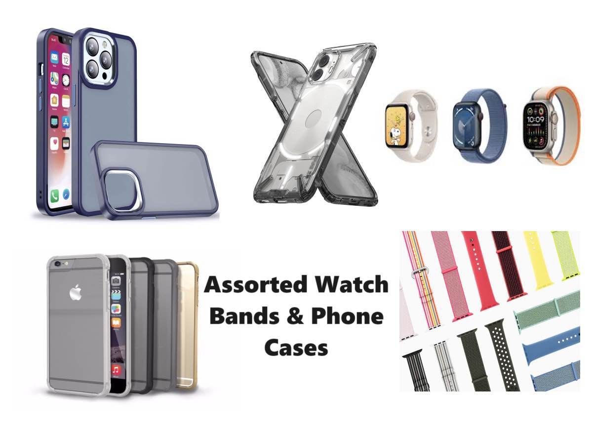 Box of Assorted Cellphone Cases and Watch Bands