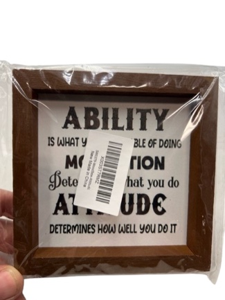 Rustic Style Ability is What You are Capable Wooden Framed Sign, Farmhouse Motivational Theme Wood Block Sign Decorative Desk Sign Country Home Office Shelf Tabletop Art Decor, 5 X 5 Inches