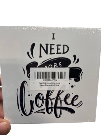 Coffee Wood Box Sign, I Need More Coffee, Coffee Kitchen Decor, Rustic Coffee Bar Decor Wooden Box Sign Block Plaque for Farmhouse Decor Table Top Decor Office Decor, 5 x 5 Inches