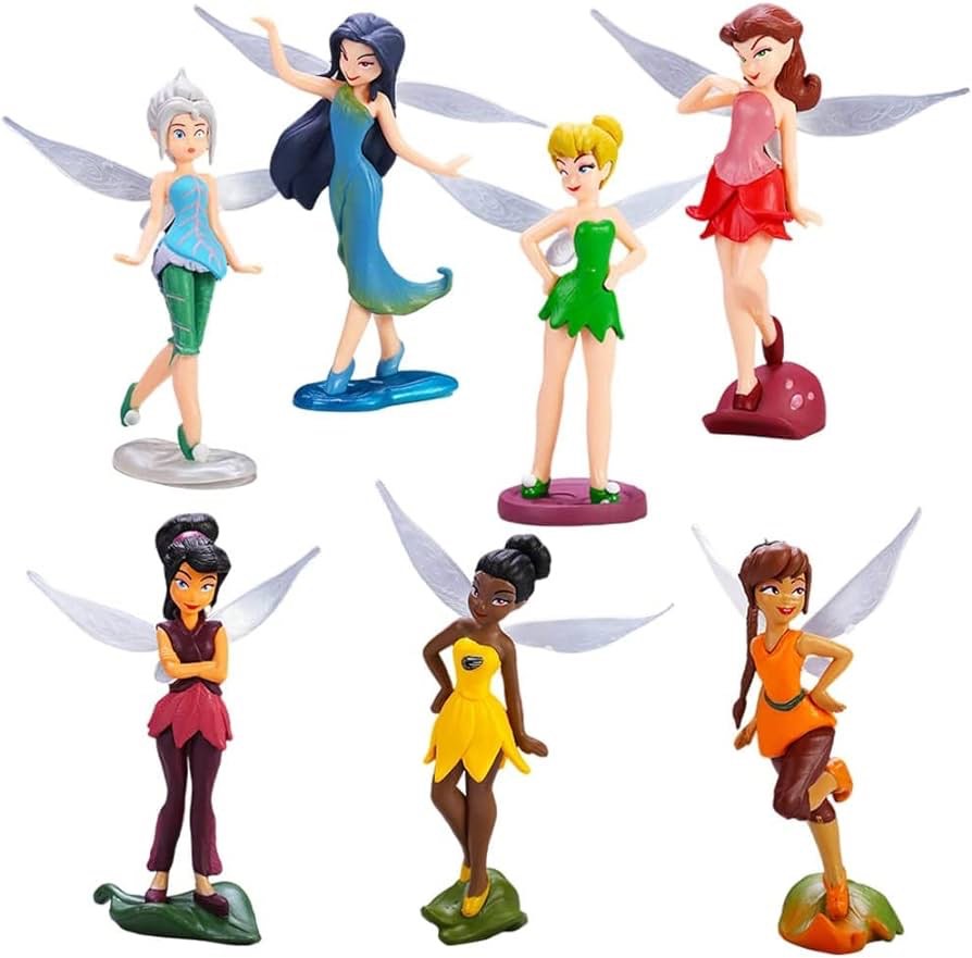 GUANXING Tinkerbell Figure Toys Miniature Fairy Garden Ornament Fairy Pixie Girl Fly Wing DIY Dollhouse Decor, Princess Tinker Bell Fairy Model Dolls Gift for Children