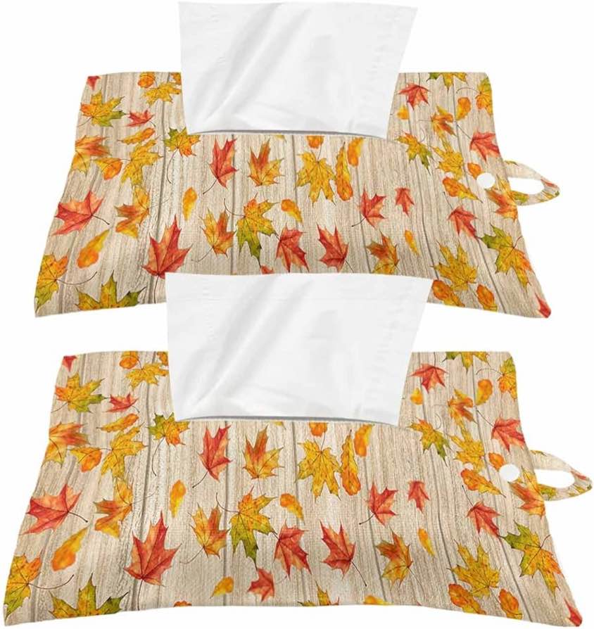 Autumn Fall Leaves Tissue Box Cube for Kids Women Paper Box Bathroom Accessories Cute Room Decor Modern Bathroom Accessories 2 Set Tissue Box for Car Holder