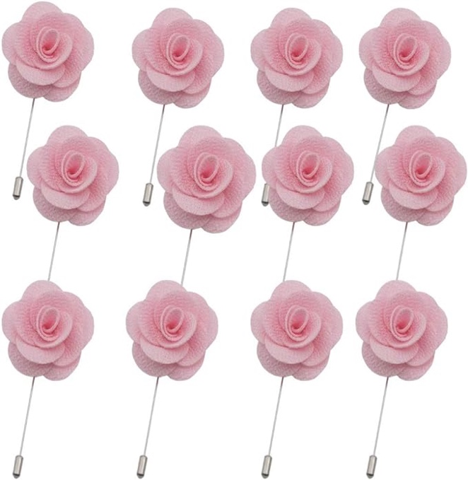 12 Pcs Flower Lapel Pins, Handmade Camellia Flower Boutonniere for Men Women Suit Wedding Party