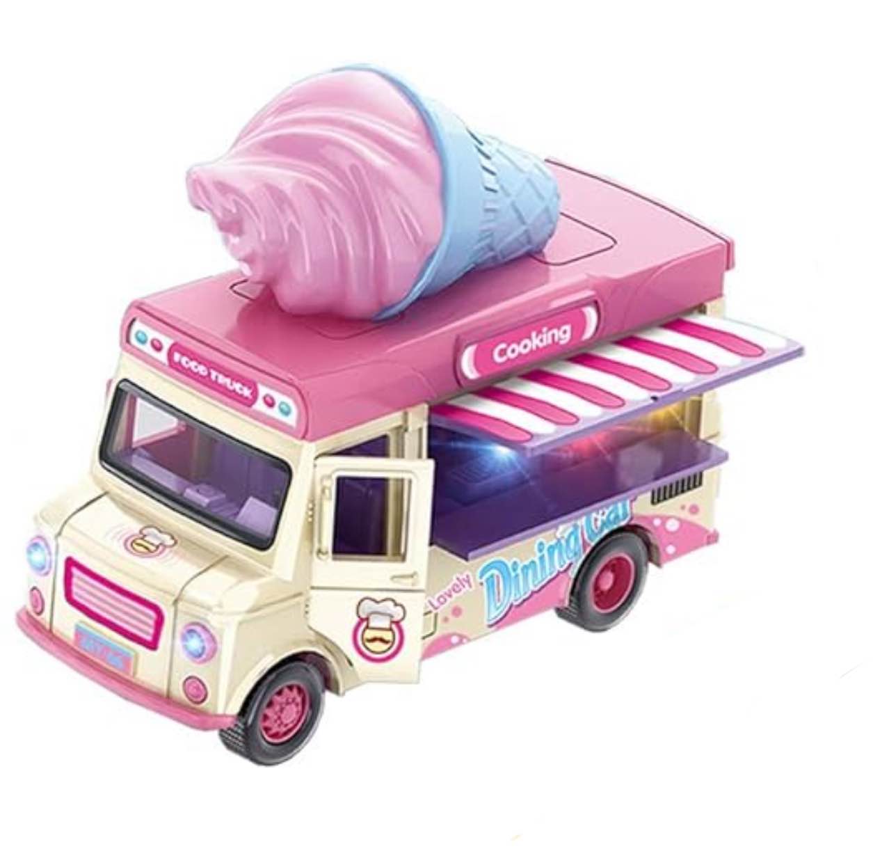 1:36Q Food Truck Toy Age 2-4 Birthday Gift,Blue Toys Cars with Banana Magnetic Induction Open Door As Perfect Role-Play,Pull Back Children Dining Car with Sensor Return Force with Music and Light