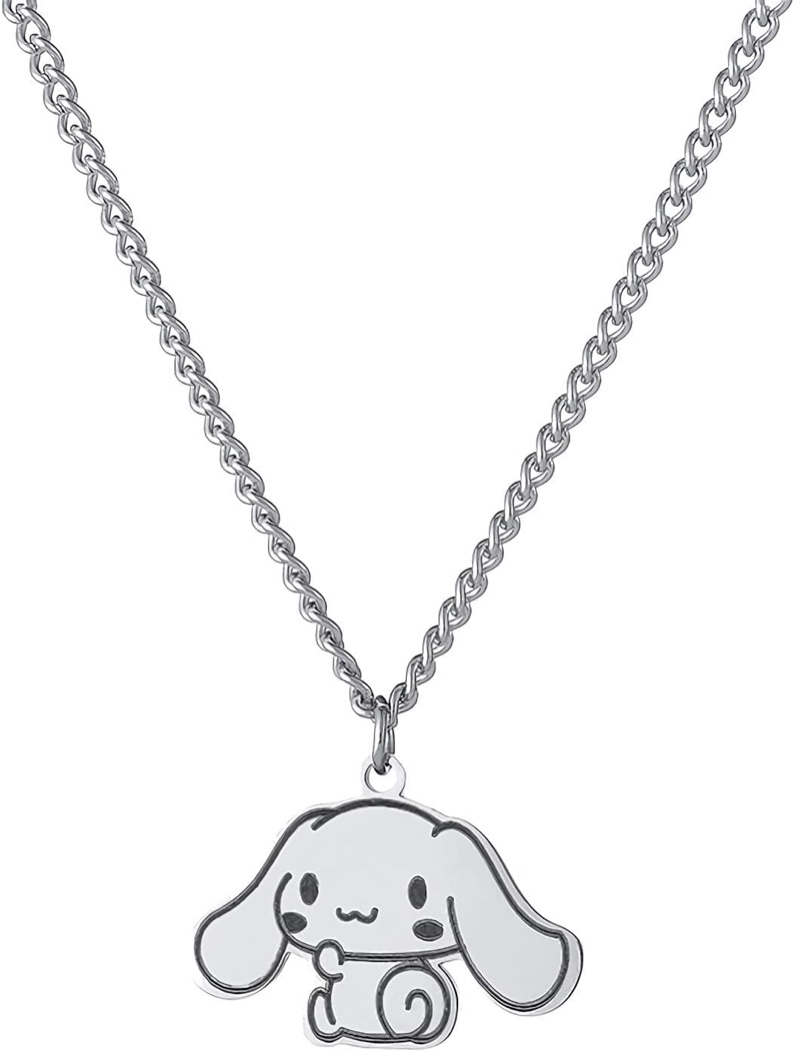 Zmioviq Cute Pendant Necklace for Women and Girls, Kawaii Stainless Steel Necklace with Double-Side Laser Engraving