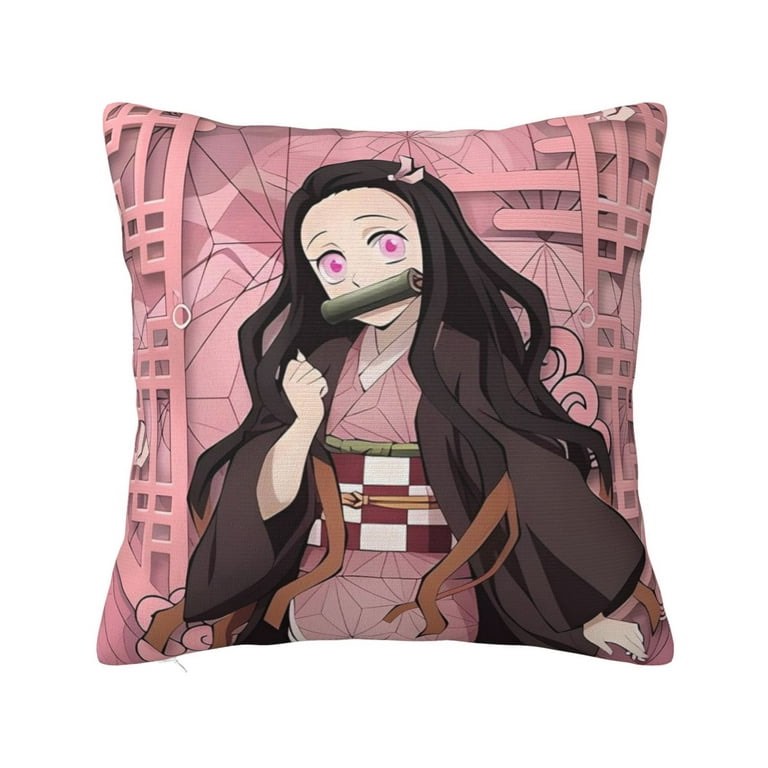 Varkululx Demon Slayer Throw Pillow Covers, Kimetsu no Yaiba Decorative Pillow Cases for Couch, Outdoor Decorative Throw Pillow Cases in Super-Soft Velour, 18"x18" (Nezuko)