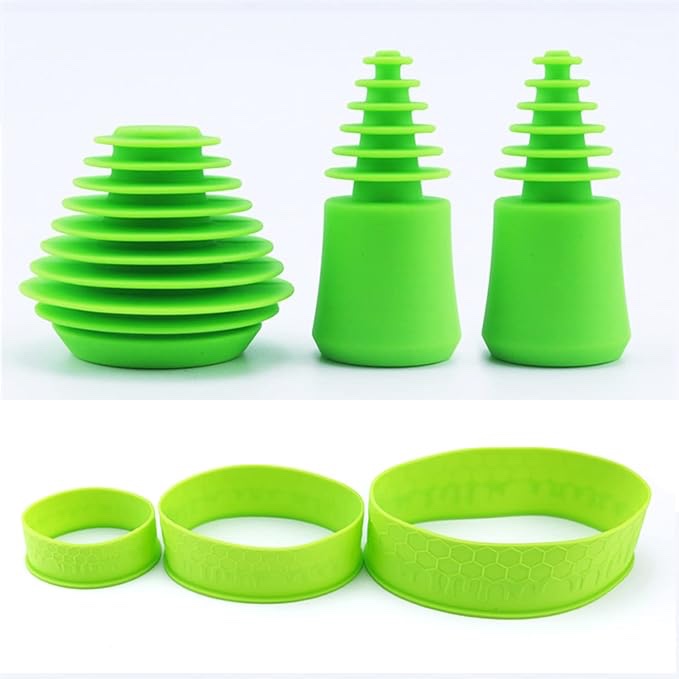 LOYEJEGL Universal Cleaning Plugs+Anti-Shatter Silicone Ring for Cleaning,Storage,Preserver Cap Air Tight Bottle Plug-Pack of 6 (Green)