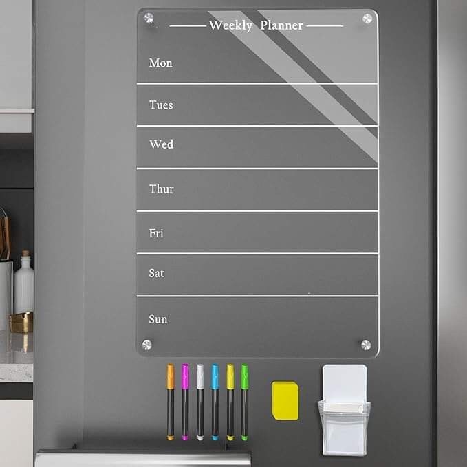 Weekly Meal Planner Magnetic Acrylic Board (Acrylic Calendar for Fridge)