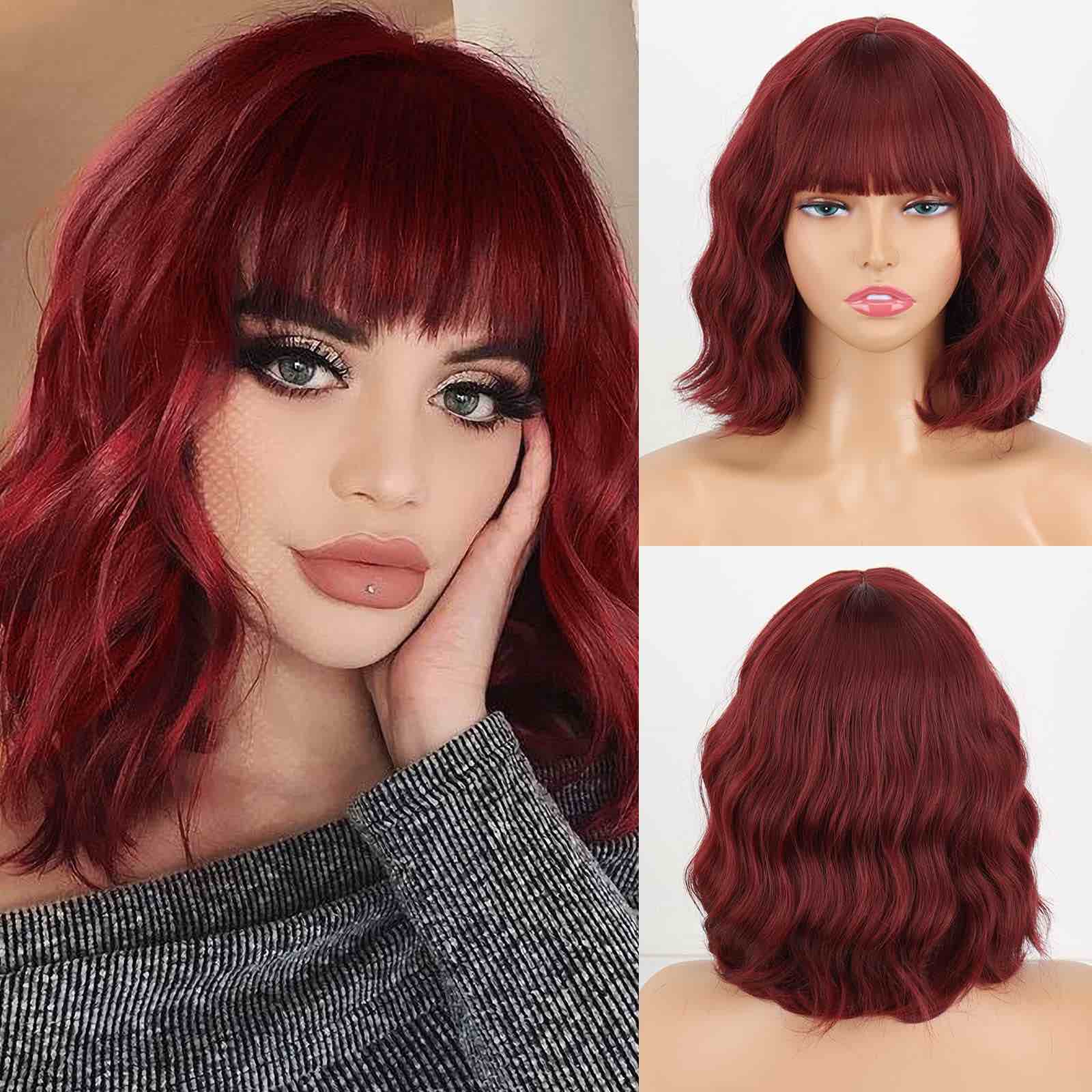Wine Red Wigs Short Wigs for Daily Cosplay (Content May Vary)