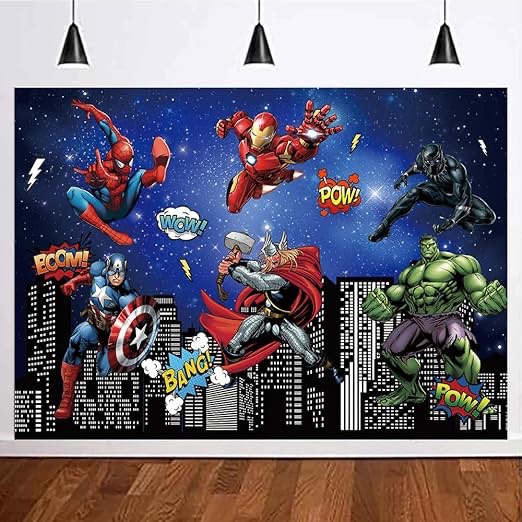 POKTULIKT Children Marvel Avengers Photo Backdrop — Super Hero Theme Little Boy Birthday Party Photography Background Banner Decoration Supplies (5x3 feet)