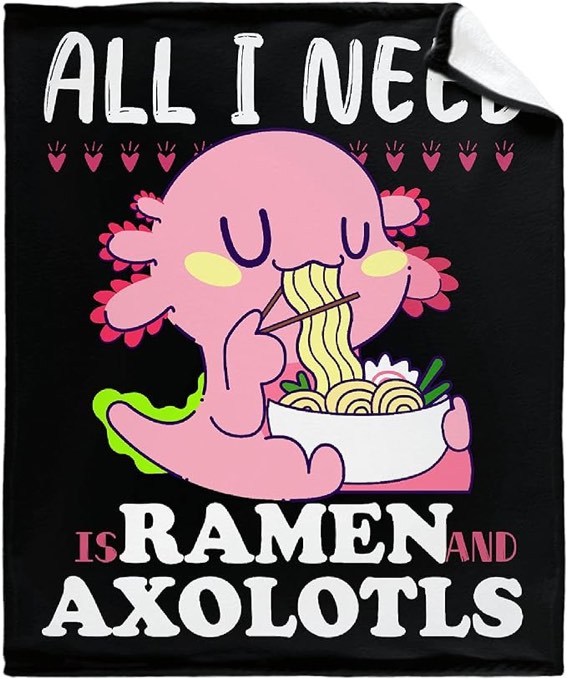 Axolotl Blanket All I Need is Ramen and Axolotls Blanket Throw, Ultral Soft Warm Lightweight Mexican Salamander Flannel Fleece Micro Funny Animal Blanket Suit for Bed Couch Sofa Travel Gift 60"x50" M