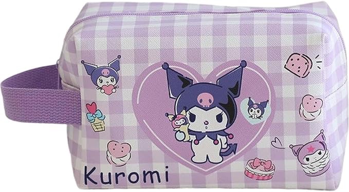 Kuromi Travel Cosmetic Bag, Anime Cartoon Cosmetic Bag Cute Cat Waterproof Makeup Bag, Kuromi Makeup Bag with Zipper, Portable Large Capacity Toiletry Bag for Women Girls (Purple)