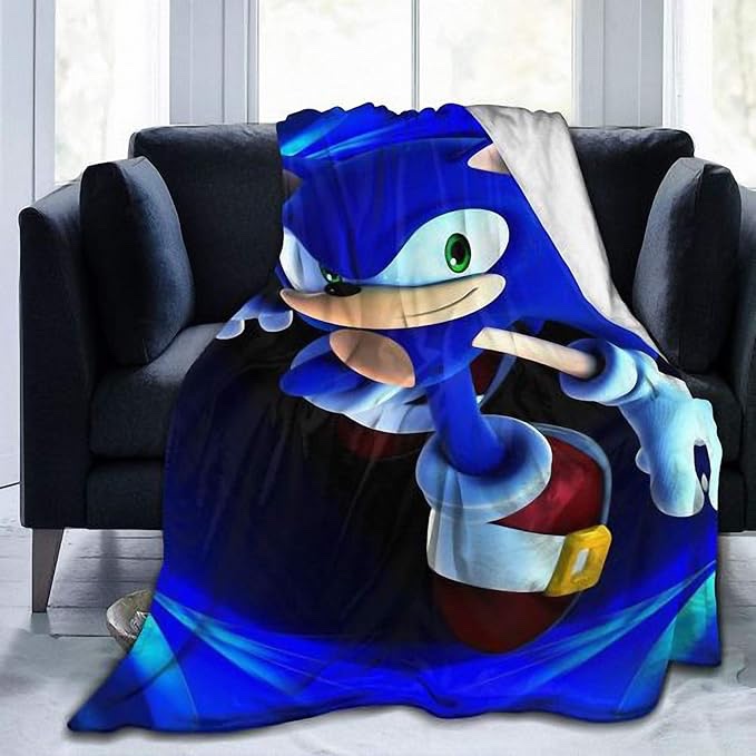 ZMBEN Blanket Throws Hed-ge-hog Cartoon So-nic Plush Micro Fleece Soft Quilt for Bedding Men Gifts 60"" x50 Black