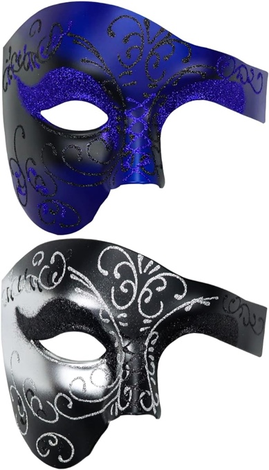GVTDILRE 2 Pack Masquerade Mask Phantom of The Opera Half Face Mask Mens Mask Half Face Halloween Costume Party Mask Mardi Gras Mask
