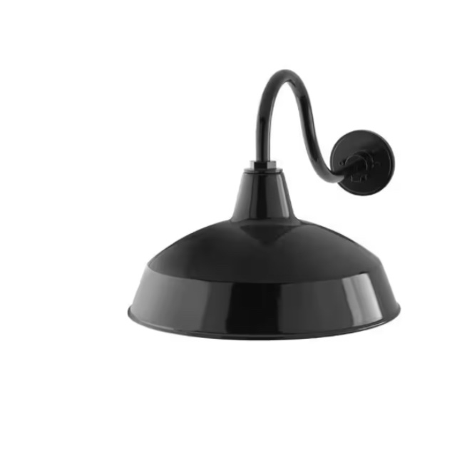 Easton 16in. 1-Light Black Barn Hardwired Outdoor Wall Light Lantern Sconce with Steel Shade, with No Bulb Included