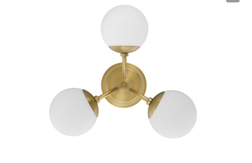 Castell 3 Globe LED Semi-Flush, Aged Brass