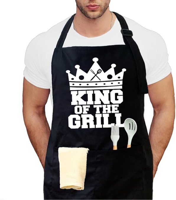 APASIN: King of the Grill apron - Funny Apron Gift with Pockets for men - Gift for Your Dad, Your Father, Your Grandpa, Your Grandfather on Father's Day, Birthday, Christmas Day or any occasions, King of the Grill, CrawDaddy