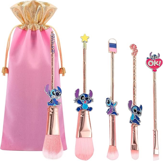 HTPARY 5Pcs Makeup Brush Set,Pink Theme Cosmetic Brushes for Powder Eyeshadow Blushes Lips Portable Makeup Brush Set, Gifts for Girl Women