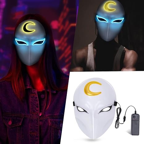 Moon Knight Mask, Halloween Light Up Cosplay Mask Superhero Mask with 3 Lighting Mode, Led Halloween Mask Purge Mask Costume for Men Women Kids