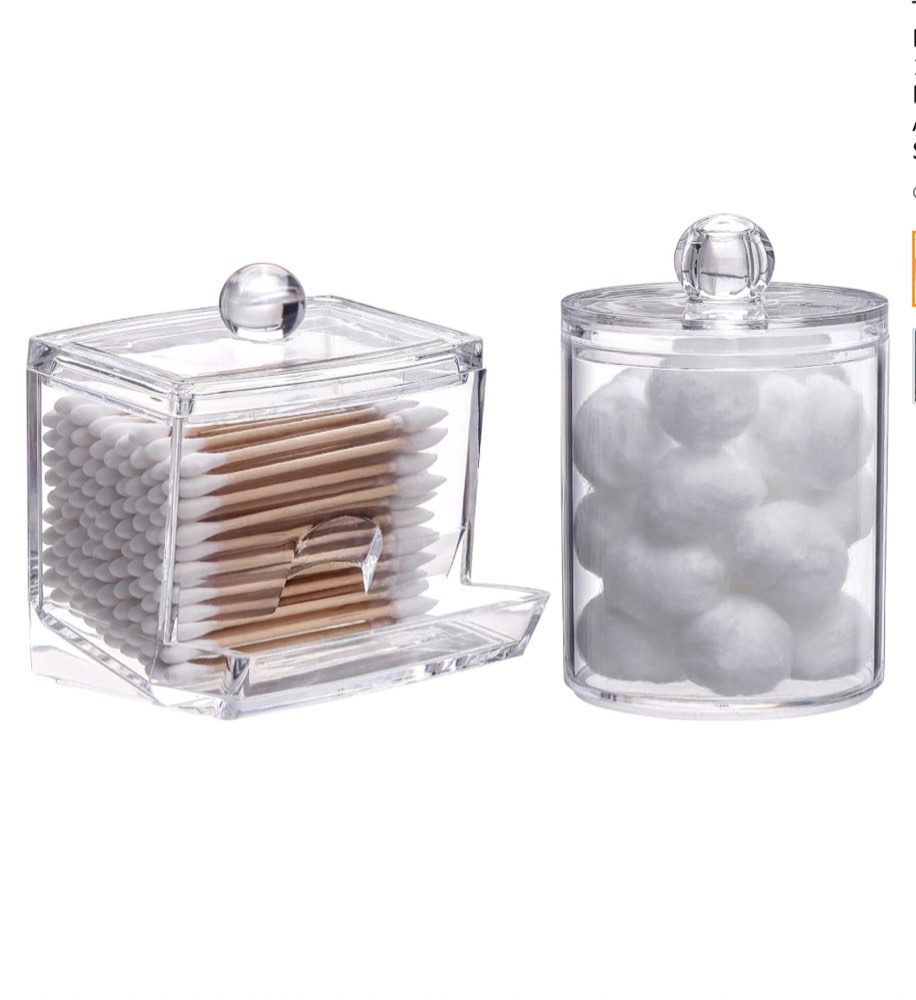 Tbestmax Plastic Lids Qtips Holder Bathroom Container, 10 OZ?7 OZ Cotton Ball/Swabs Dispenser, Apothecary Jar Organizer for Storage 2 Pcs