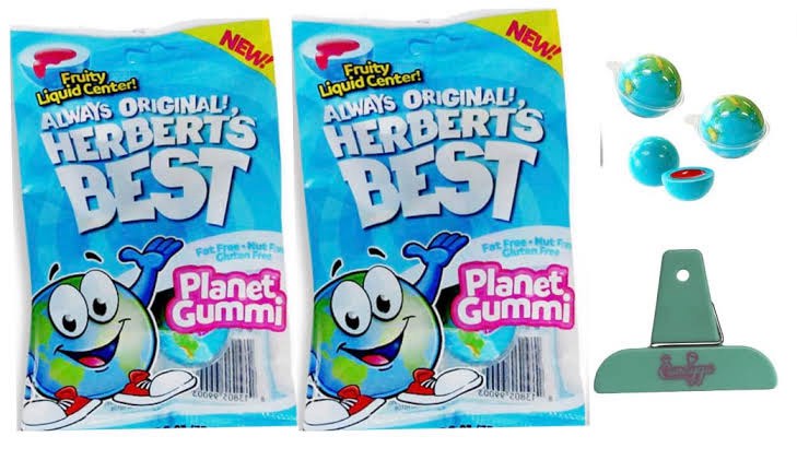 Efrutti Herberts Planet Gummi Fruity Jelly Gummy candy with Candyya bag clip bundle (Pack of 2)
