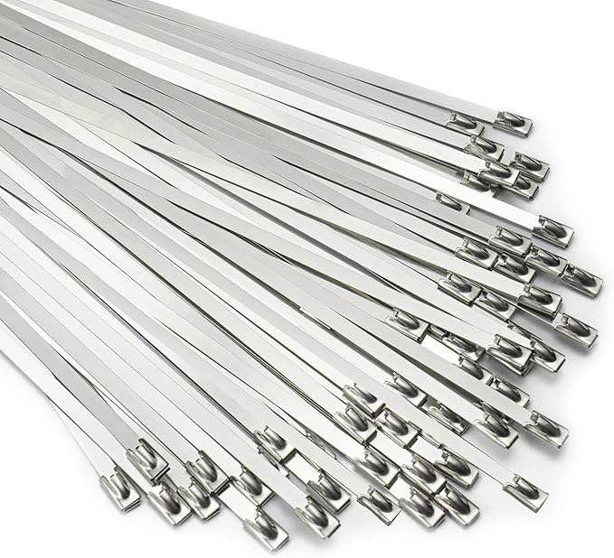 11.8 Inch Metal Cable Zip Ties Heavy Duty, 304 Stainless Steel Zip Ties, Multi-Purpose Self-Locking Metal Wrap Ties for Indoor and Outdoor, 100pcs