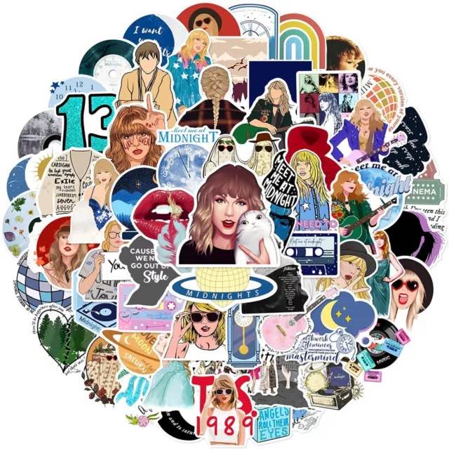 200 pcs Taylor Stickers Waterproof Vinyl Pop Singer Decal Stickers Pop Music Stickers for Water Bottles, Laptop, Suitcase, Guitar, Skateboards Decorations