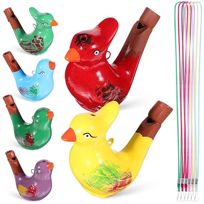 Gadpiparty 6Pcs Ceramic Bird Whistles, Colorful Bird Shape Whistle with Lanyard Bird Noise Makers Whistles Bird Water Whistle Toy for Easter Basket Filler Party Favors