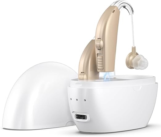 Hearing Aids Hearing Amplifiers for Seniors Rechargeable with Noise Cancelling-Hearing Aid Loss Amplifier Seniors&Adults Charging Case&Volume Control 