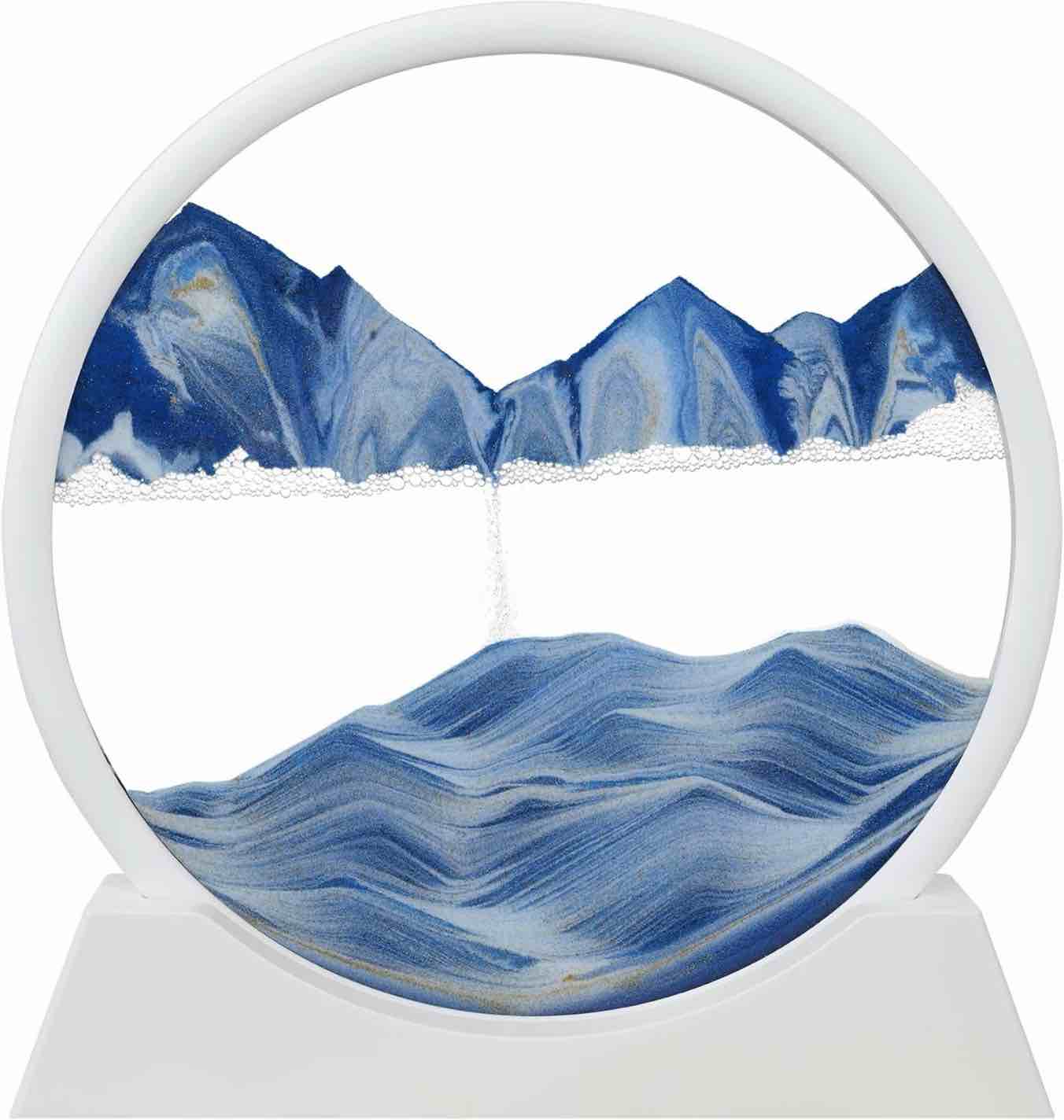 M&F upwoard Round Glass 3D Deep Sea Sand Art Moving Sand Art Decor Art Toys Voted Best Gift(Ocean Heart)(7 Inch Blue)