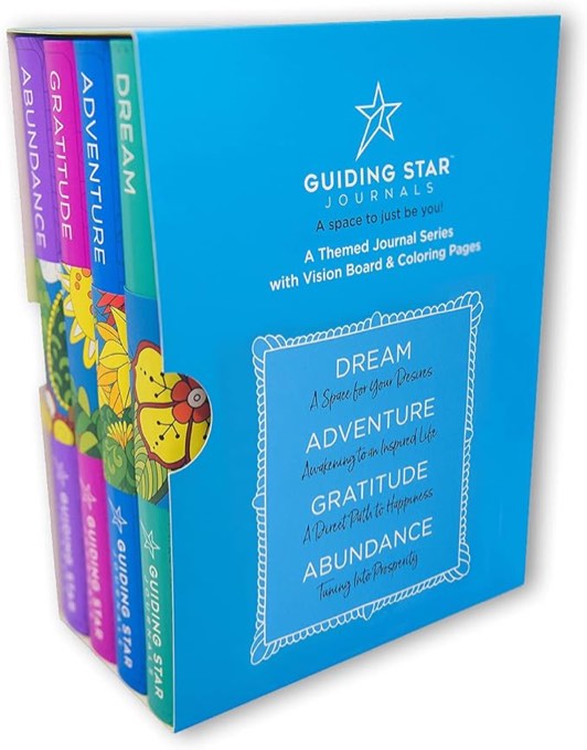 InnerGuide Journal Collection - Writing and Vision Board Prompts - Planning and Coloring Pages - Tear-out Affirmation Cards - Set of 4 Themes: Dream - Adventure - Gratitude - Abundance