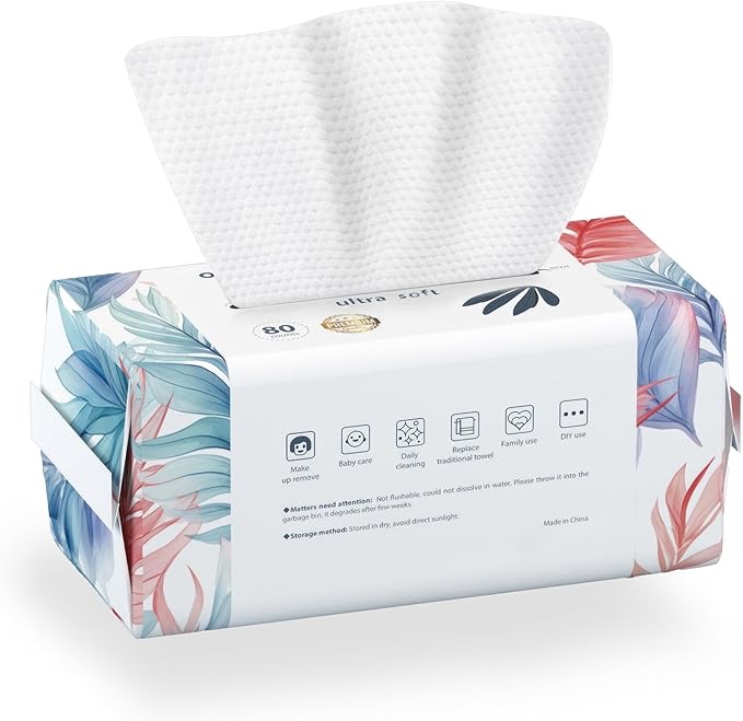Ourmed Life Face Towels - Ultra Thick Disposable USDA Biobased Facial Clean Wash Cloth for Sensitive Skin, Lint- free Facial Tissue for Cleansing, Skincare and Makeup Remover, Dry Wipes, 80 count