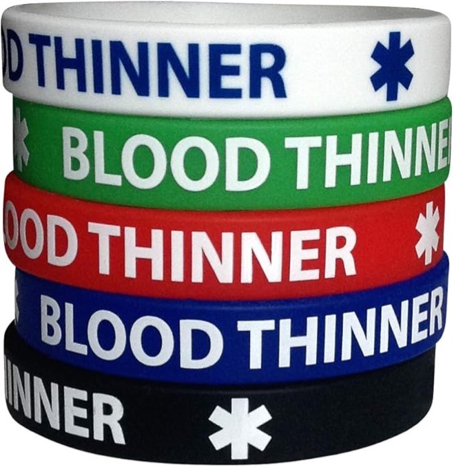 PDTXCLS Blood Thinner Silicone Bracelets Medical Alert (5 Pack) Wristbands Adult Size for Men Women 7.8"