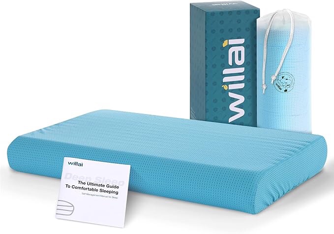 willai Breathable Bed Pillow for Sleeping-Premium Silicone Soft Pillow - Adaptive Double Side Design Support Pillow for Back and Side Sleepers-Ultra Comfort - Medium Loft (4.3 inches) Blue Cover