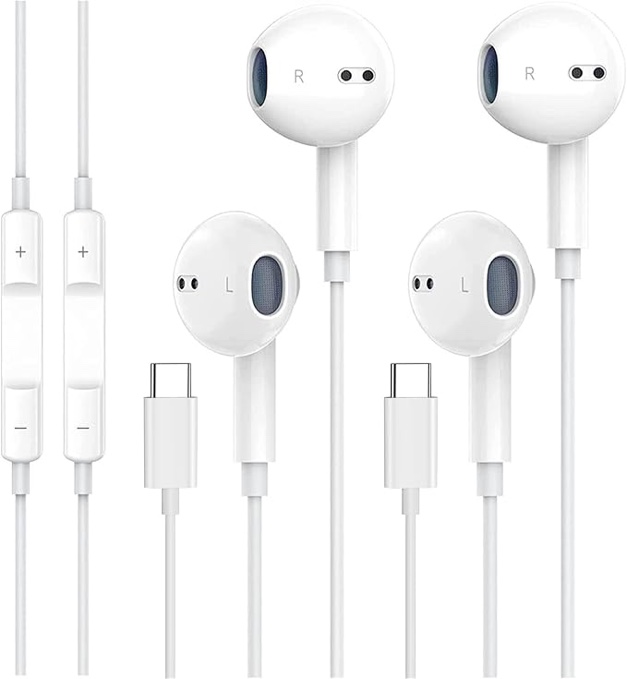 2 Pack-USB C Headphones for iPhone 15 Earbuds USB C Wired Earphones with Mic & Remote Control Noise Cancelling for iPhone 15 pro, iPad Pro, Galaxy S23/S22/S21/S20/Ultra Note 10/20, Pixel 7/6/6a/5/4