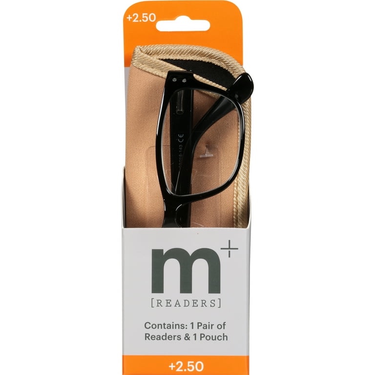 M+ Readers Mens Spring Hinge Plastic Reading Glasses Blk 2.50 Oliver in Classic Black