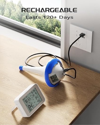BALDR Rechargeable Wireless Pool Thermometer Floating Easy Read, Dual Screens Big Digits Water Thermometer for Swimming Pool, Hot Tub, Hot Spring, Aquarium (Dark Blue)