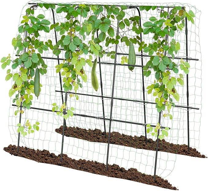 Garden Tunnel Trellis, 58”H Metal Squash Trellis with Net, Arch Vegetable Trellis Frame Plant Stand with 164Feet Twist Ties, Garden Plant Support Trellis for Outdoor Vertical Climbing Plants & Flowers