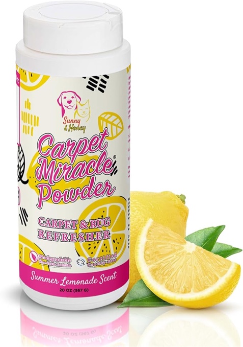 Sunny & Honey Carpet Powder Miracle- Biodegradable, Non-toxic Dry Carpet Cleaner Powder, Safe for Kids & Pets, Carpet Deodorizer Powder for Long Lasting Pleasant Aroma- Summer Lemonade Scent 20 Oz