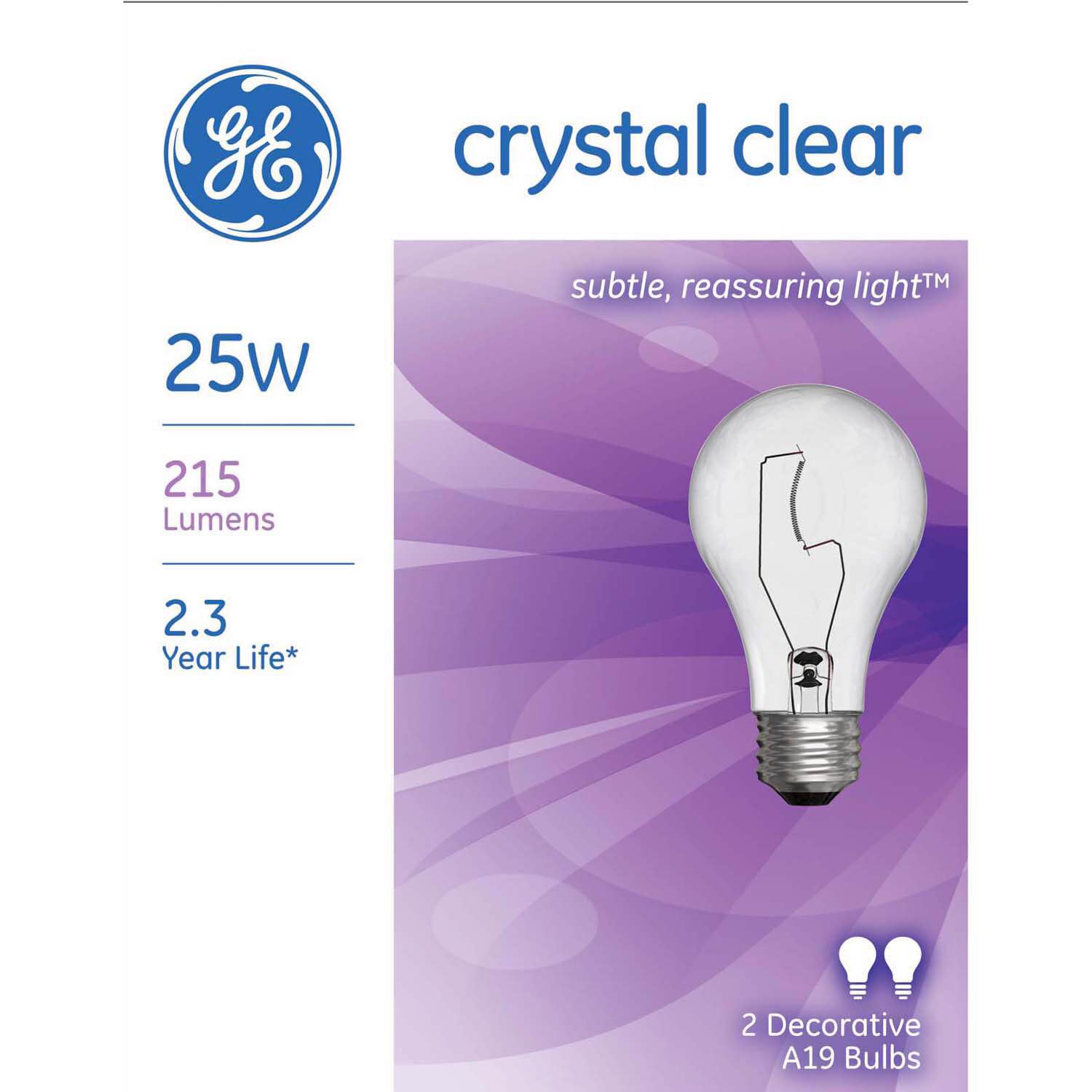 GE, Incandescent, Standard Bulb, Clear, 25Watt, 2PK