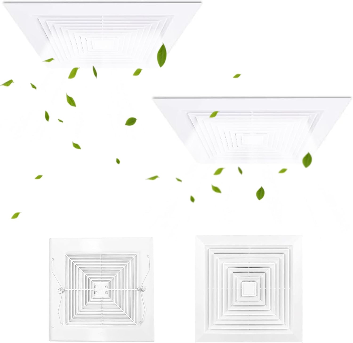 Dxmimer 2 PCS Bathroom Ceiling Fan Grille with Springs, 12 * 12" Replacement Vent Cover for Square Exhaust Fan Replacement Vent Cover, Air Diverter, Ceiling Air Diffuser
