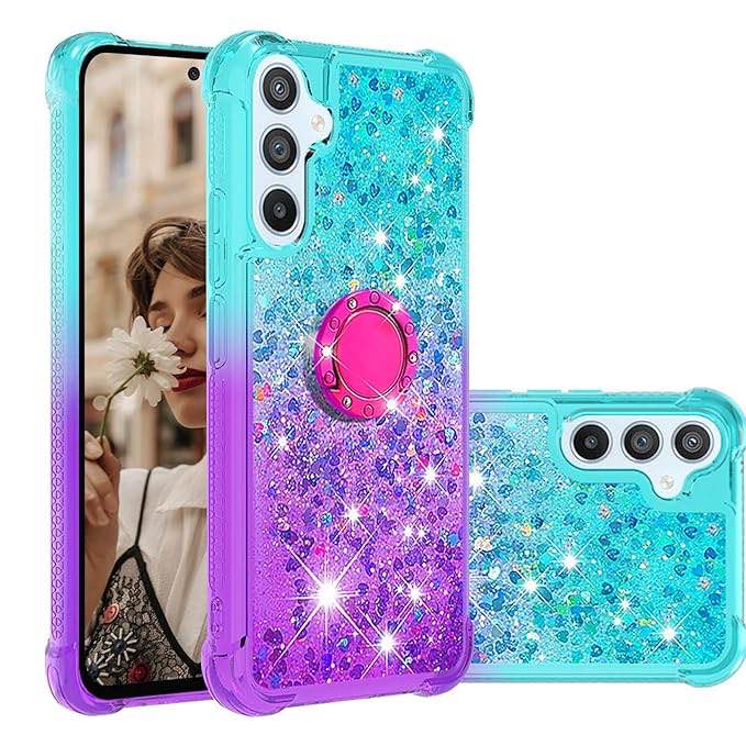 Tncavo Glitter Case for Samsung Galaxy A54 5G for Woman, Moving Liquid Holographic Sparkle Bling Cases with Diamond Kickstand Clear Soft TPU Phone Cover for Galaxy A54 5G 6.4" JBZ Sky Blue Purple