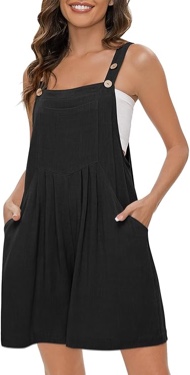 DACESLON Women's 2024 Short Overalls Summer Outfits Casual Adjustable Strap Loose Linen Short Bib Overalls Jumpsuit Rompers