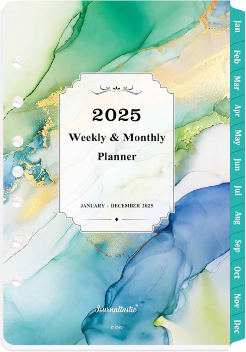 2025 Planner Refills - Planner Refills, JAN 2025 - DEC 2025, A5 Planner Inserts, 5.5 x 8.5 inch, 7 Holes, 2025 Weekly & Monthly Planner Refills, A5 Planner Refills - Green
