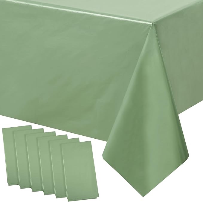 Mixweer 12 Pcs Sage Green Plastic Tablecloth Plastic Table Cover Disposable Sage Green Tablecloth for Birthday Wedding Shower Banquet Parties Decorations Supplies Indoor Outdoor Use, 54 x 108