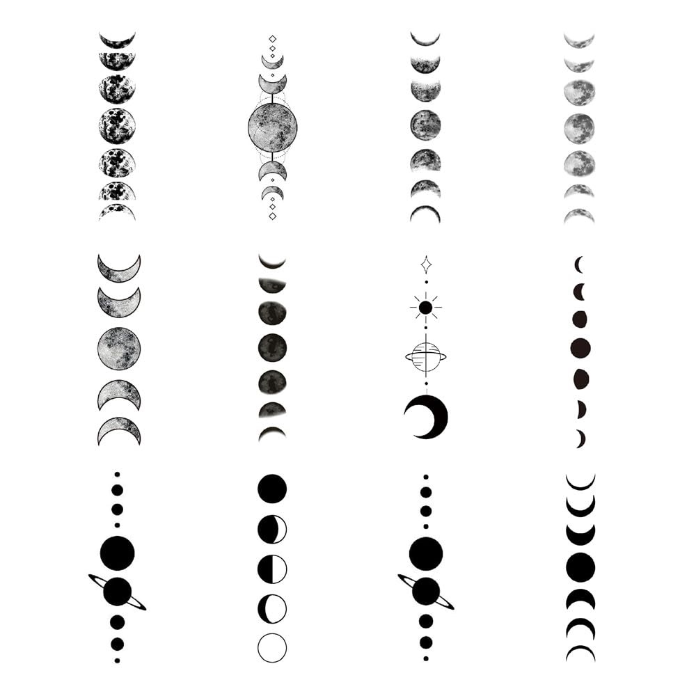 SanerLian Black Geometry Tree Tattoo Sticker Moon Phase Arrow Temporary Fake Tatoo Waterproof Men Women Arm Shoulder Back Body Art 13.8X4cm Set of 12 (SF209)
