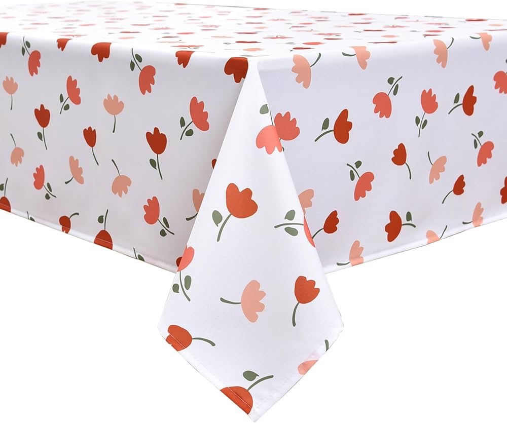 Essifunia Waterproof Tulip Tablecloth 58x84 inch for Rectangle Tables - Wrinkle Resistant Digital Print Floral Table Cloth - Decor Table Cover for Kitchen Patio Parties Picnics Dining Occasion