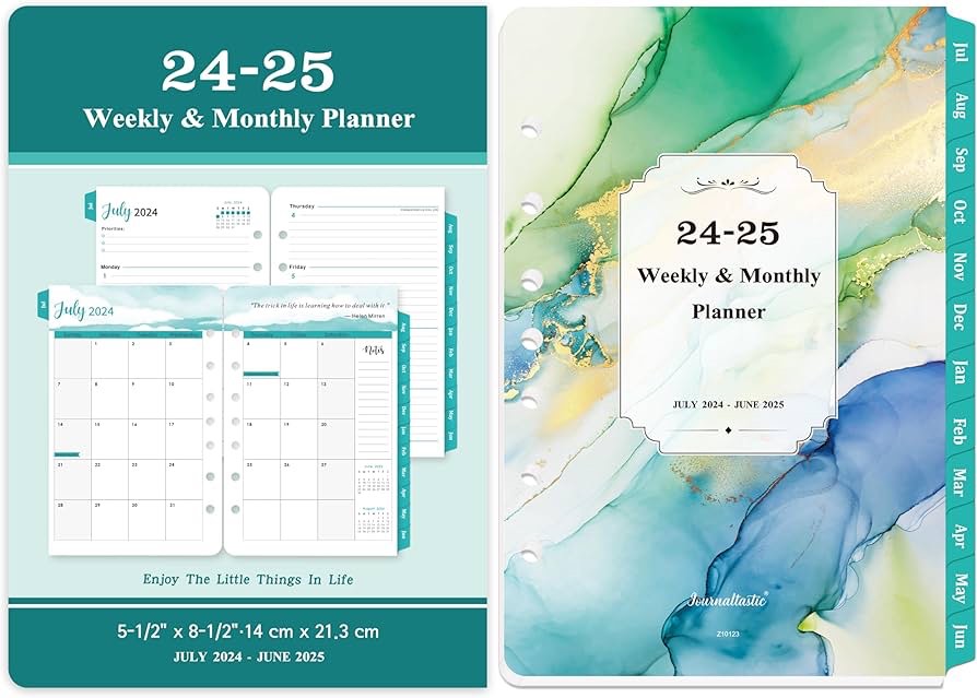 2025 Planner Refills - Planner Refills, JAN 2025 - DEC 2025, A5 Planner Inserts, 5.5 x 8.5 inch, 7 Holes, 2025 Weekly & Monthly Planner Refills, A5 Planner Refills - Green