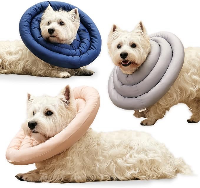 ARRR Comfy UFO Pet Recovery Collar, Water-Resistant Soft Adjustable Protective Dog Neck Donut E-Collar for Small and Medium Dogs and Cats After Surgery Safe Alternative Cone (Grey V2, L)