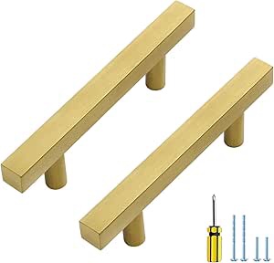 Ravinte 15 Pack Gold Cabinet Handles 3 Inch Brushed Brass Square Cabinet Pulls Gold Hardware for Kitchen Cabinets - 5 Inch Total Length