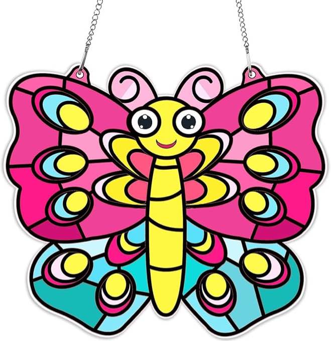 Butterfly Kids Suncatcher Craft Kits for Kids Spring Butterfly Sticker Glass Made Easy Activity Kit Decorations for Sun Catcher Kits Girls Boys Home Classroom Indoor Art Game Activities Favors